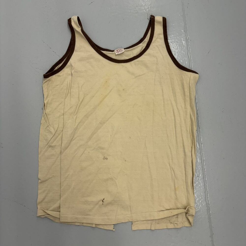 Vintage 50s BVD Cream/Brown Cotton Distressed Tank Top